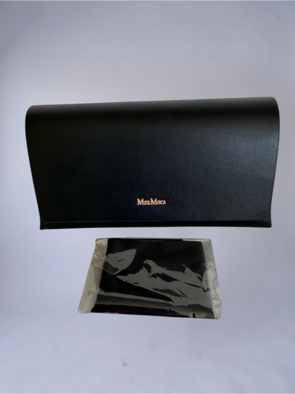 New! MAX MARA Leather Black Sunglass Case with Cloth
